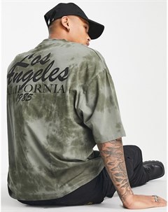 Oversized футболка цвета хаки с эффектом тай дай и принтом Los Angeles Asos design