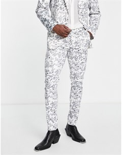 Зауженные брюки с черно белым жаккардовым цветочным принтом Asos design