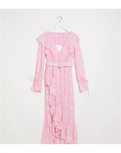 Розовое платье макси с запахом и узором Dark pink
