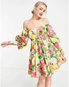 Платье мини со спущенными плечами и цветочным принтом Asos edition