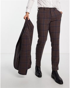 Узкие брюки с добавлением шерсти и крупным узором гусиная лапка коричневого и темно бирюзового цвето Asos design