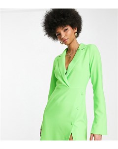 Платье блейзер мини неоново зеленого цвета с разрезом и пуговицами на юбке ASOS DESIGN Tall Asos tall