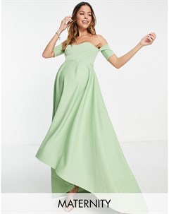 Шалфейно зеленое платье со спущенными плечами и асимметричным подолом True violet maternity