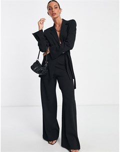 Трикотажные строгие брюки черного цвета с очень завышенной талией и широкими штанинами Asos design