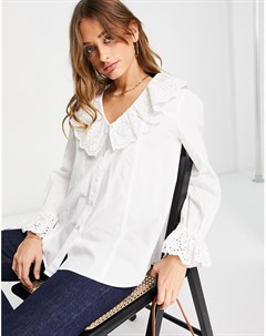 Белая рубашка с оборками и вышивкой Ena French connection