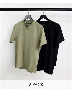Набор из 2 футболок черного цвета и цвета хаки с круглым вырезом French connection