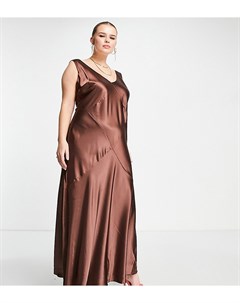 Атласное шоколадно коричневое платье комбинация мидакси косого кроя ASOS DESIGN Curve Edit Asos curve