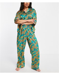 Атласная пижама с брюками и фантазийным принтом тигров x Chelsea Peers The wellness project