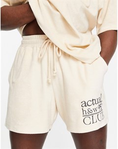 Кремовые махровые шорты с логотипом и надписью Health and Wellbeing Club от комплекта ASOS Actual Asos design