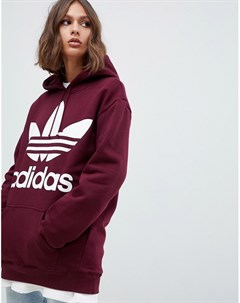 Oversize худи бордового цвета с логотипом трилистником Adidas originals