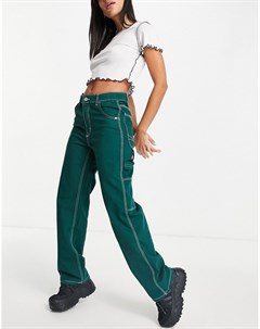 Зеленые брюки карго с контрастной отделкой Join Life Bershka