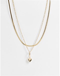 Золотистое ярусное ожерелье с несколькими цепочками и подвеской в виде сердца Pieces