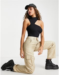 Светло бежевые укороченные брюки карго от комплекта Missy Empire Missyempire