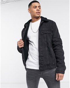 Черная джинсовая куртка с подкладкой из искусственного меха борг Asos design