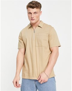 Рубашка песочного цвета с короткими рукавами и короткой молнией Selected homme