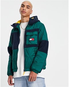 Куртка из искусственной овчины и стеганой ткани зеленого и темно синего цветов с капюшоном Tommy jeans