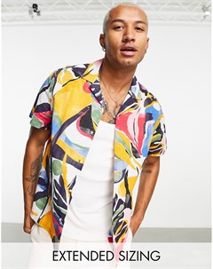 Рубашка свободного кроя с добавлением льна отложным воротником и абстрактным лиственным принтом Asos design