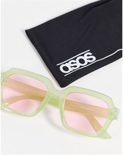 Молочно зеленые солнцезащитные очки в квадратной оправе со скошенными краями из переработанных матер Asos design