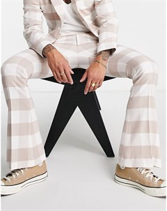 Расклешенные брюки зауженного кроя в клетку бежевого цвета Asos design