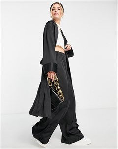 Атласные брюки с широкими штанинами черного цвета Topshop