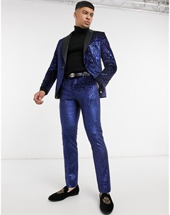 Синие брюки со змеиным принтом и эффектом металлик Twisted tailor