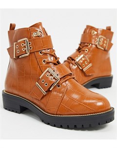 Светло коричневые походные ботинки на шнуровке для широкой стопы Asos design