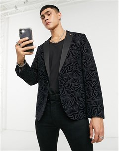 Пиджак с атласными лацканами черного цвета с декоративной фактурой Twisted tailor