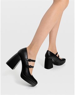 Черные туфли на подошве и каблуке в стиле Мэри Джейн Stradivarius
