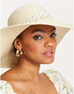 Солнцезащитная шляпа соломенного цвета с гибкими полями и отделкой в виде ромашек Boardmans