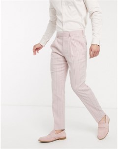 Зауженные эластичные брюки из хлопка и льна в розовую и белую полоску wedding Asos design