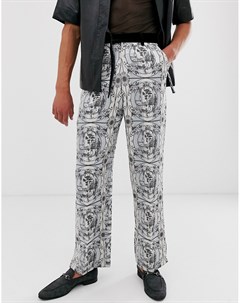 Широкие бархатные брюки с черно белым принтом Asos edition