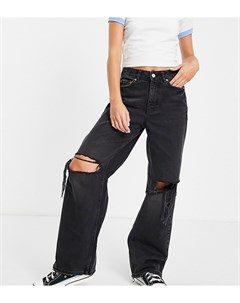 Черные джинсы в винтажном стиле с широкими штанинами и рваной отделкой New look petite
