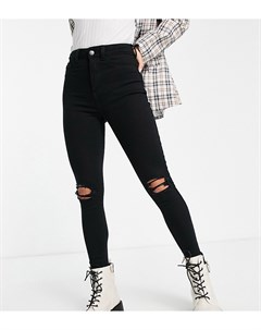 Черные зауженные джинсы со рваной отделкой в стиле диско New look petite
