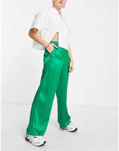 Ярко зеленые атласные брюки в винтажном стиле с эластичным поясом Jjxx