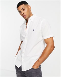 Рубашка стандартного кроя из жатой ткани белого цвета с короткими рукавами и маленьким логотипом Polo ralph lauren