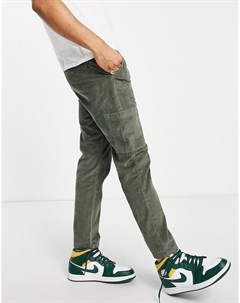 Узкие вельветовые брюки с накладными карманами в складку цвета хаки Asos design