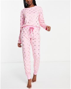 Розовый длинный пижамный комплект с принтом пчел с эффектом металлик Chelsea peers
