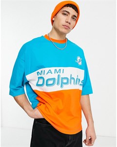 Oversized футболка синего цвета со вставками и принтом с символикой клуба NFL Miami Dolphins Asos design