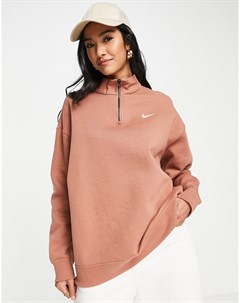 Свитшот приглушенного розового цвета с короткой молнией и маленьким логотитипом галочкой Nike