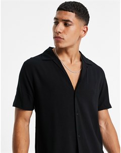 Черная рубашка из вискозы с глубоким V образным вырезом Topman