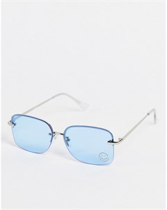 Солнцезащитные очки без оправы в стиле 90 х синего цвета со смайликами с отделкой стразами Asos design