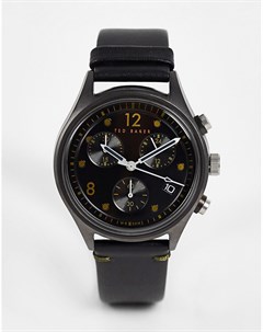 Черные часы с зернистым кожаным ремешком Ted baker london