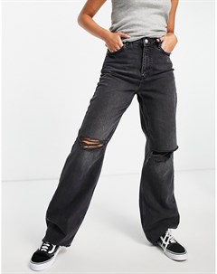 Черные мешковатые джинсы мужского кроя со рваной отделкой New look