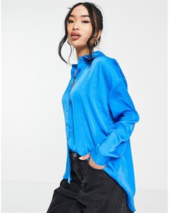 Ярко синяя атласная рубашка в стиле oversized Stradivarius