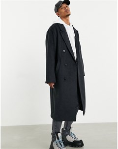 Удлиненное пальто oversized с добавлением шерсти темно серого цвета Asos design