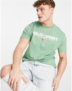 Светло зеленая футболка с принтом на груди из капсульной коллекции Sports Polo ralph lauren