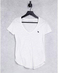 Белая футболка с логотипом короткими рукавами и V образным вырезом Abercrombie & fitch