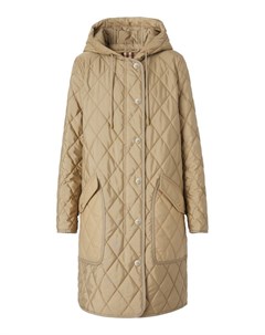 Бежевое стеганое пальто с капюшоном Burberry