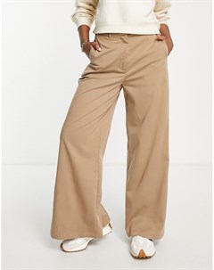 Бежевые строгие брюки с широкими штанинами с разрезами сзади Vila