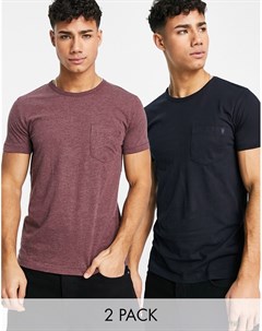 Набор из 2 футболок с карманом темно синего и бордового меланжевого цветов French connection